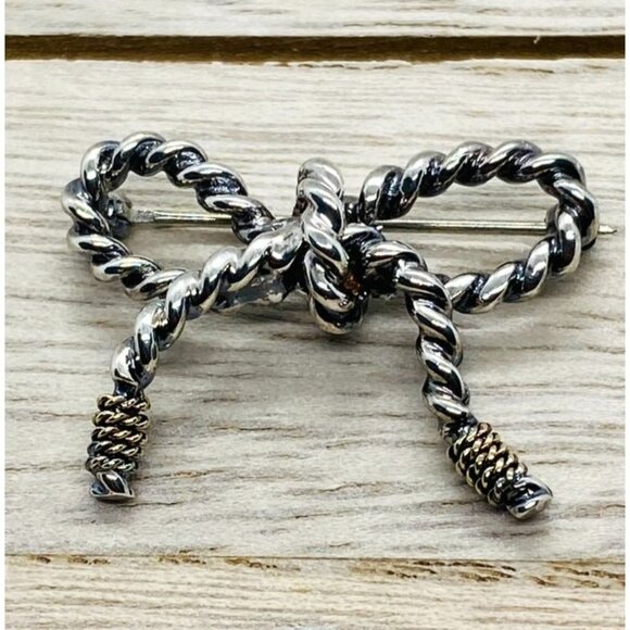 Tiffany & Co Jewelry - Tiffany & Co Sterling Silver 925 18K 750 Twisted Rope Bow Brooch